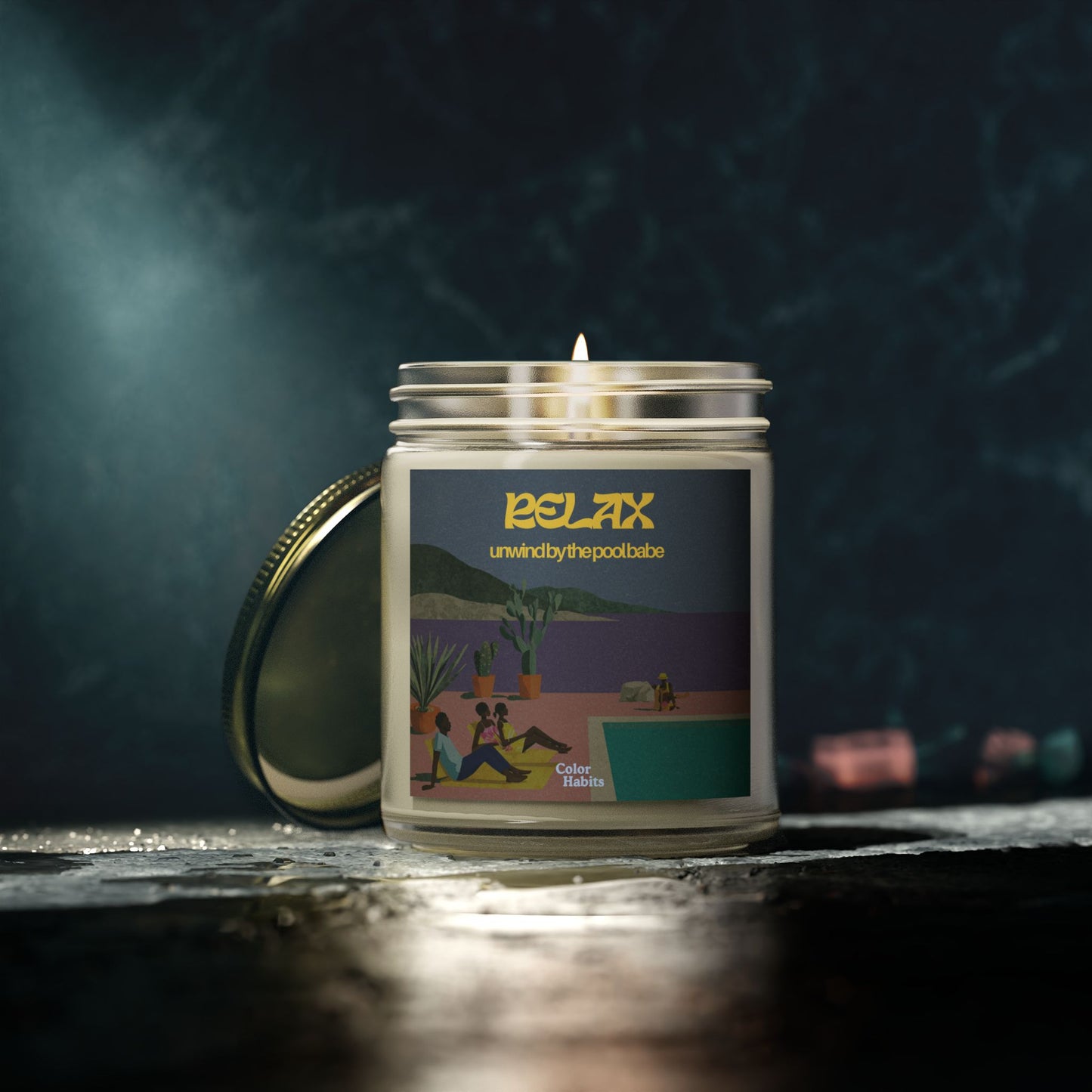 "Relax, unwind by the pool babe" - Scented candles